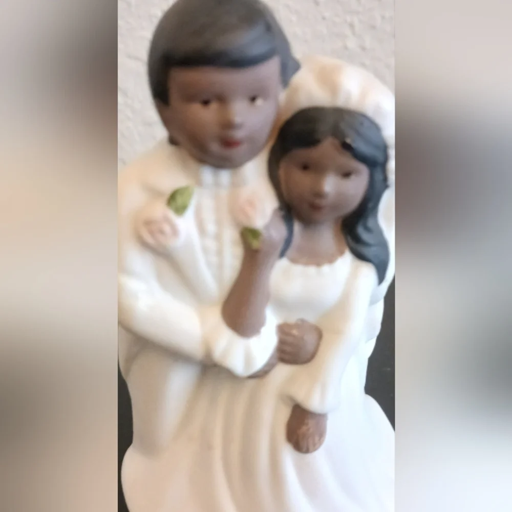 Wedding Cake Topper Bride and Groom Dark Hair and Skin